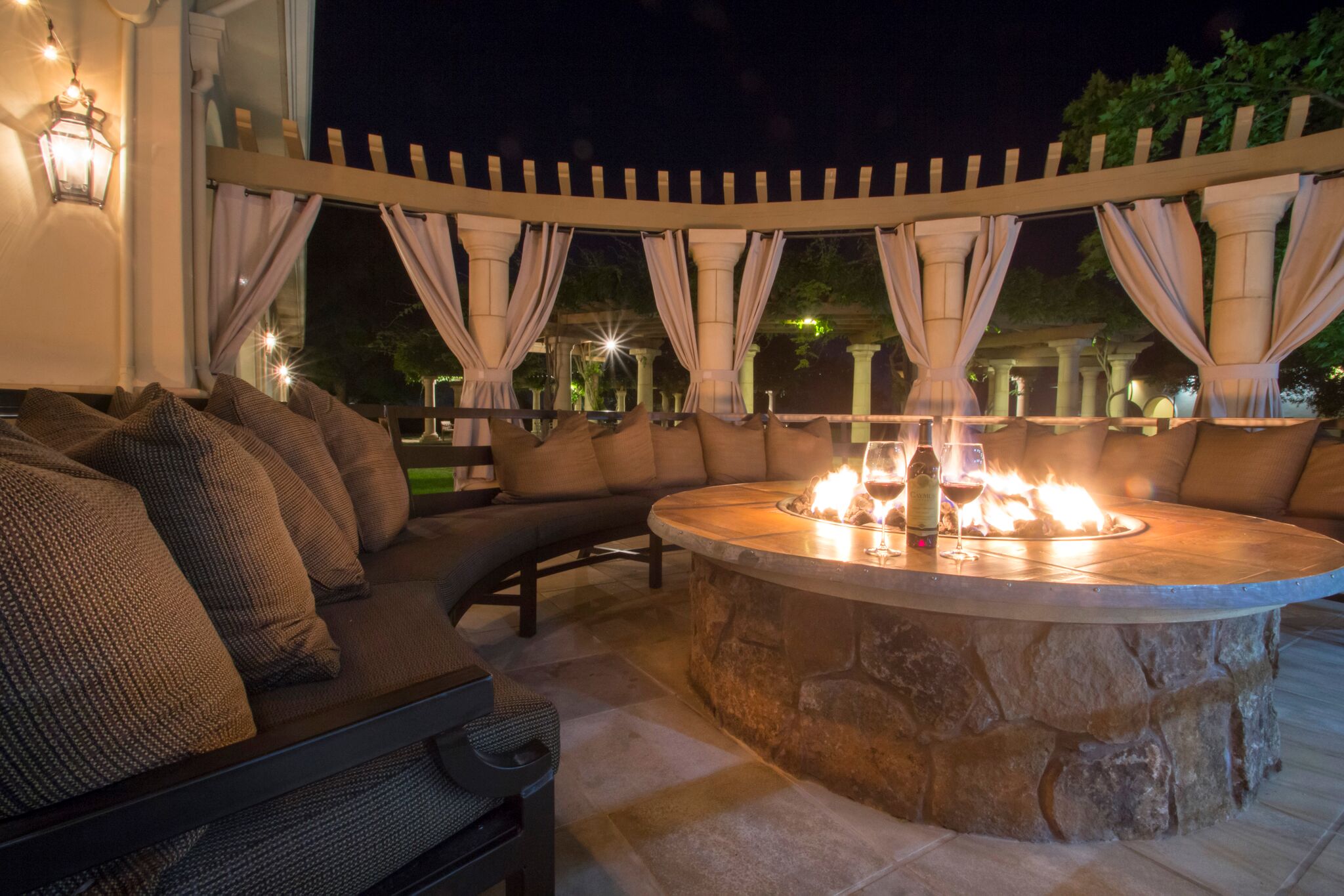 Ruby Hill Golf Club Patio and Fire table at Night